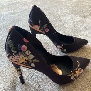 Ted Baker Black Floral Pointed-Toe High Heels